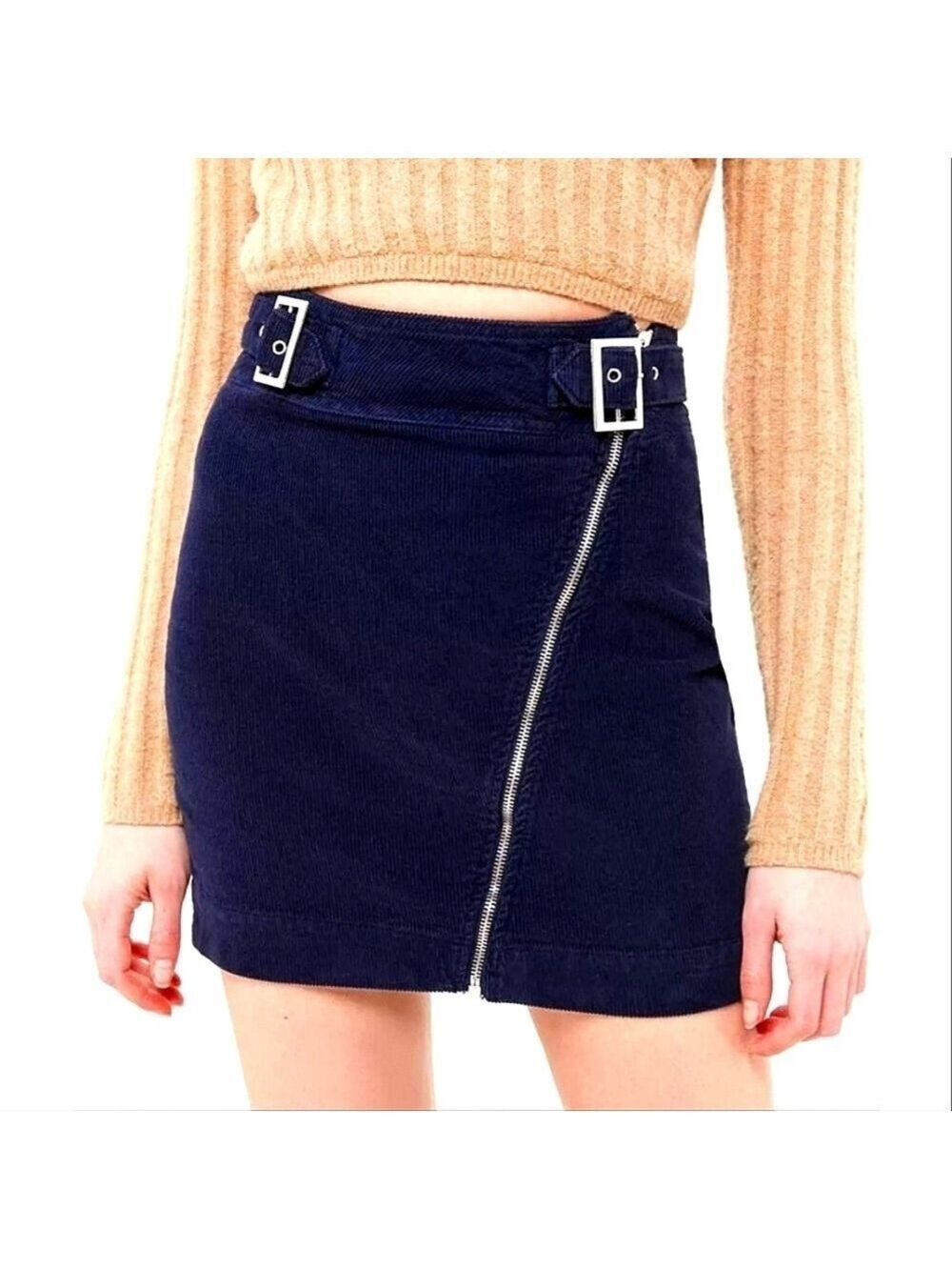 URBAN OUTFITTERS Black Harmony Corduroy Zip-Front Skirt Size Medium